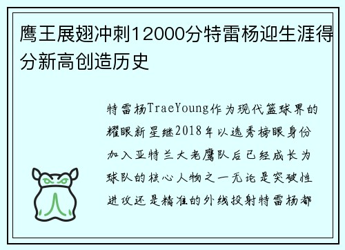 鹰王展翅冲刺12000分特雷杨迎生涯得分新高创造历史